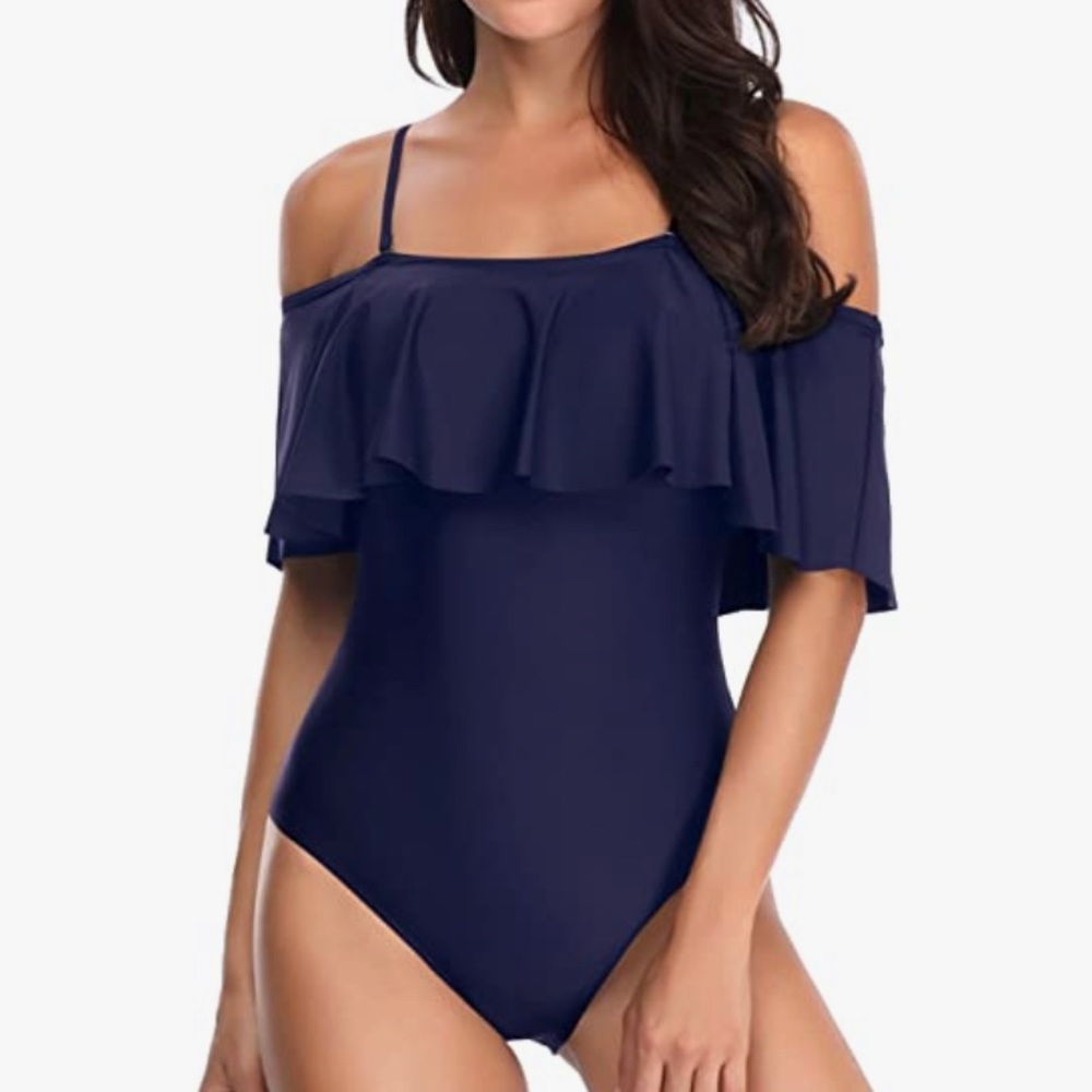 Tempt Me Women's One Piece Swimsuit Vintage Off Shoulder Ruffled Bathing Suits